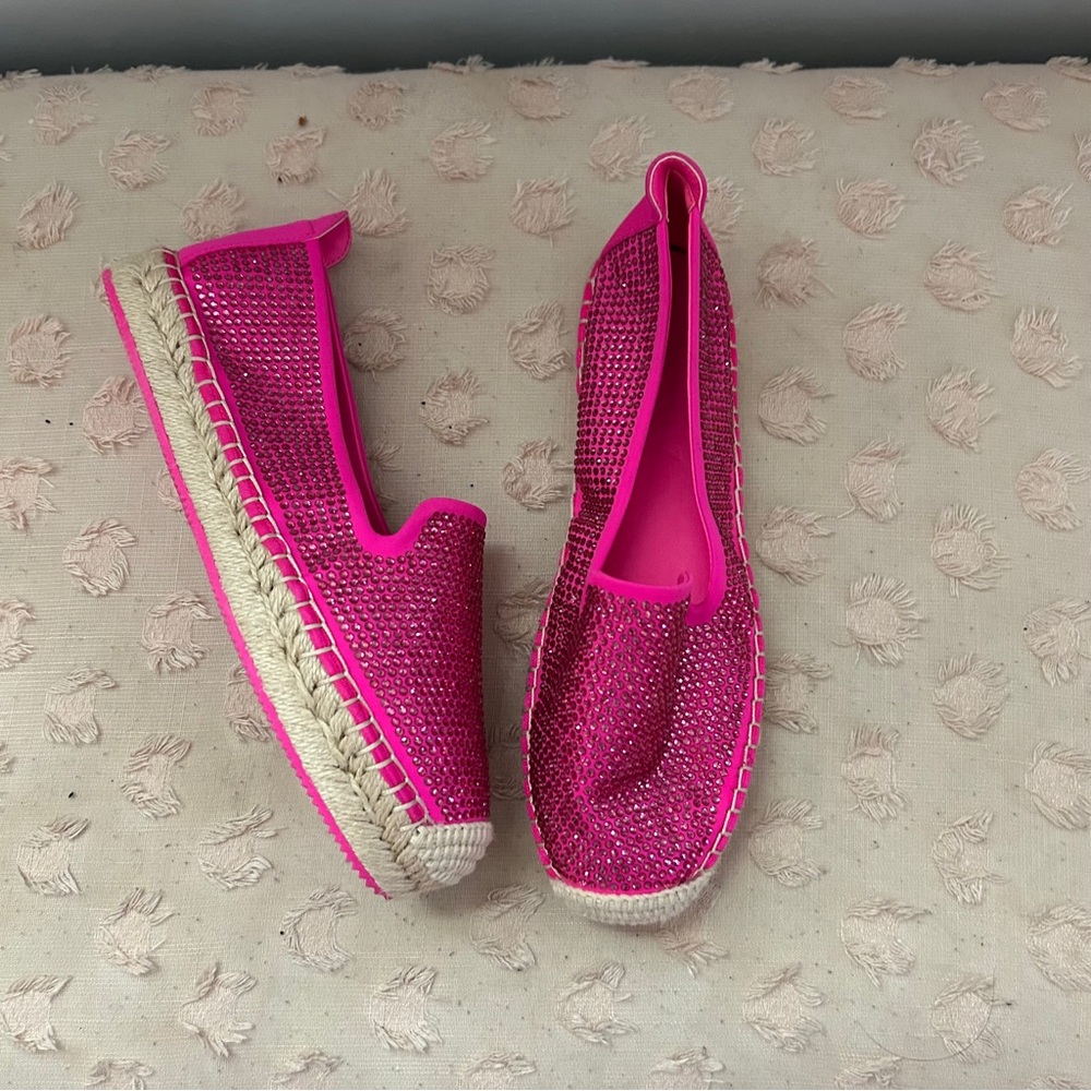 DKNY Sparkly Glitter Espadrilles Flats Hot Pink Size 6